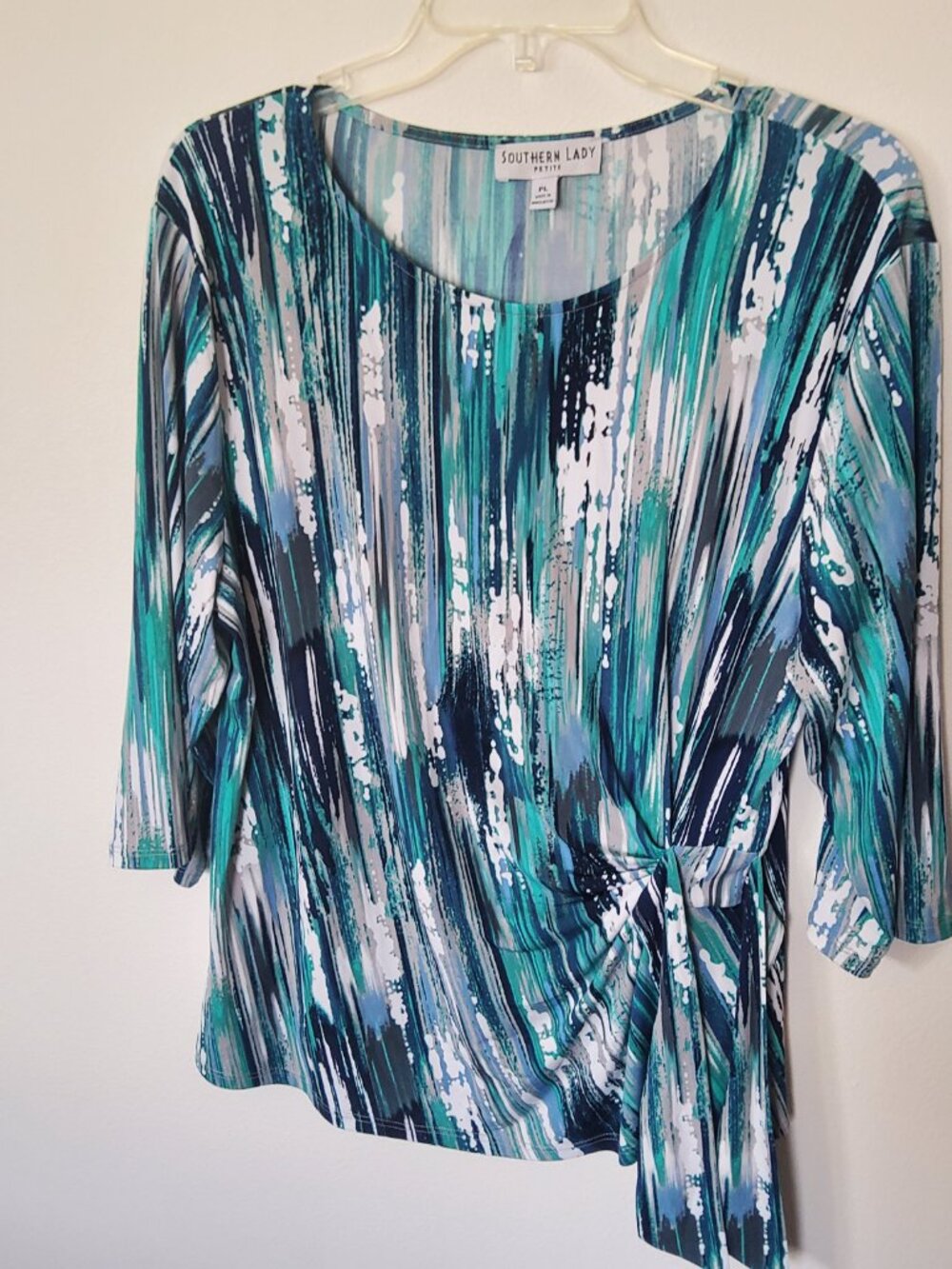 Southern Lady petite L blouse in Vibrant aqua and navy